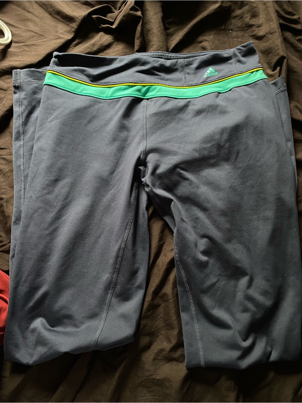 adidas Navy Leggings with Teal and Yellow Waistband Accents
